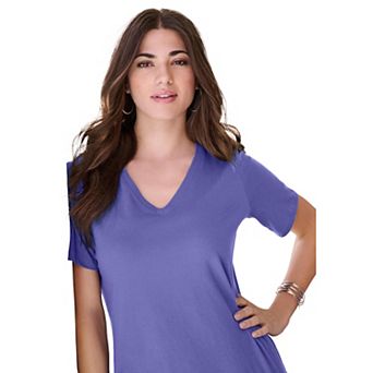 Roaman's Women's Plus Size Cotton Ultimate V-Neck Tee