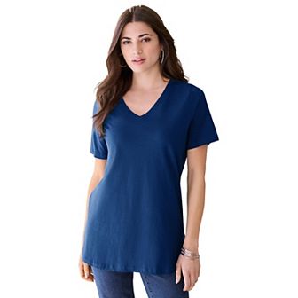 Roaman's Women's Plus Size Plus Size Cotton Ultimate V-Neck Tee