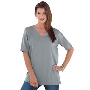 Roaman's Women's Plus Size Plus Size Cotton Ultimate V-Neck Tee