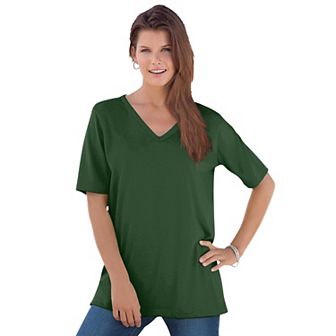 Roaman's Women's Plus Size Plus Size Cotton Ultimate V-Neck Tee