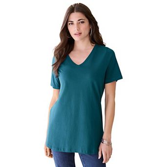 Roaman's Women's Plus Size Cotton Ultimate V-Neck Tee