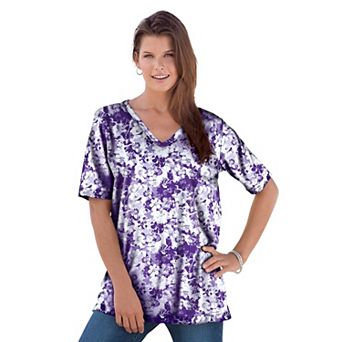Roaman's Women's Plus Size Cotton Ultimate V-Neck Tee