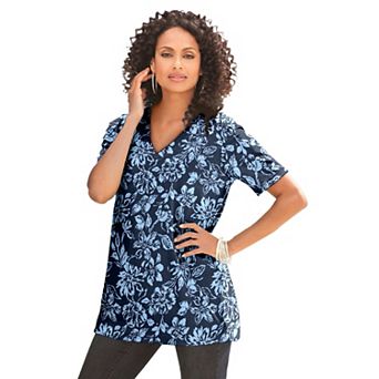Roaman's Women's Plus Size Cotton Ultimate V-Neck Tee