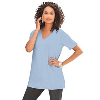 Roaman's Women's Plus Size Cotton Ultimate V-Neck Tee