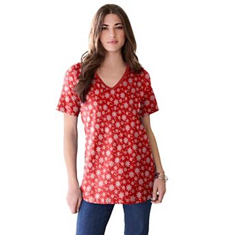 Roaman's Women's Plus Size Cotton Ultimate V-Neck Tee