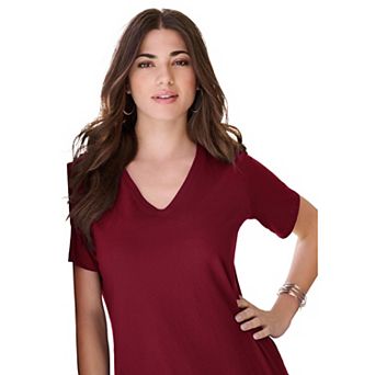 Roaman's Women's Plus Size Plus Size Cotton Ultimate V-Neck Tee