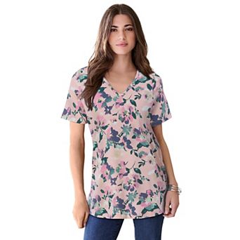 Roaman's Women's Plus Size Cotton Ultimate V-Neck Tee
