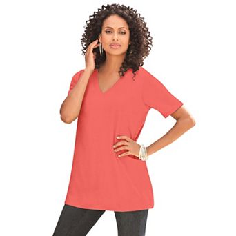 Roaman's Women's Plus Size Plus Size Cotton Ultimate V-Neck Tee