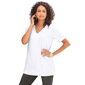 Roaman's Women's Plus Size Plus Size Cotton Ultimate V-Neck Tee