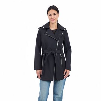 Women's BCBGeneration Asymmetrical Belted Softshell Rain Coat