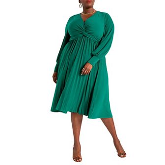 Eloquii Women's Plus Size Knot Front Pleated Skirt Dress