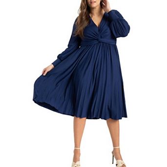 Eloquii Women's Plus Size Knot Front Pleated Skirt Dress