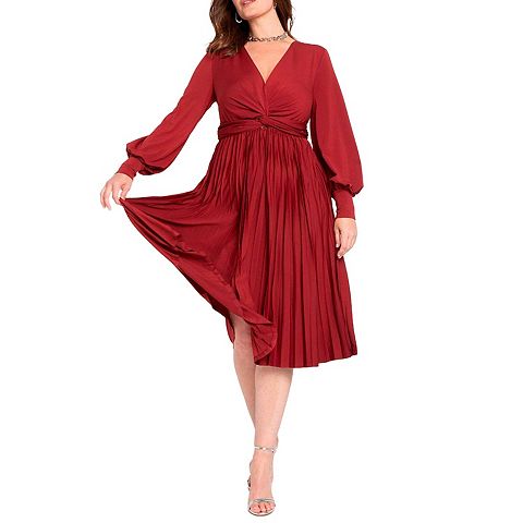 Женские платья ELOQUII Women's Plus Size Knot Front Pleated Skirt Dress