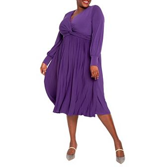 Eloquii Women's Plus Size Knot Front Pleated Skirt Dress