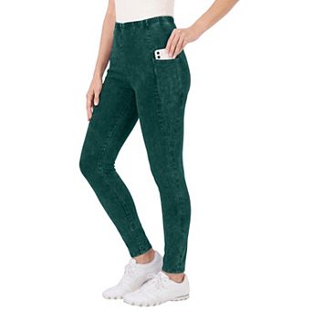 Woman Within Plus Size Tall Side Pocket Ankle-Length Pull-On Stretch Knit Cotton Spandex Leggings