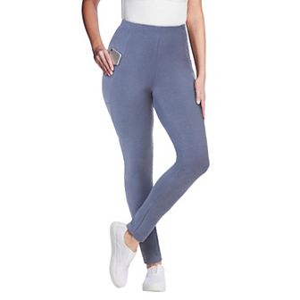 Woman Within Plus Size Stretch-Cotton Knit Pull-On Pocket Leggings