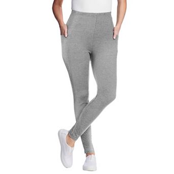 Woman Within Plus Size Stretch-Cotton Knit Pull-On Pocket Leggings