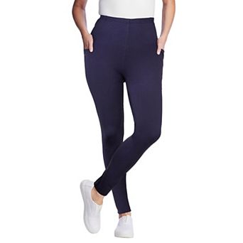 Woman Within Plus Size Stretch-Cotton Knit Pull-On Pocket Leggings