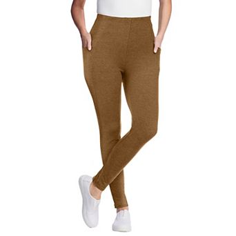 Woman Within Plus Size Side Pocket Ankle-Length Pull-On Stretch Knit Cotton Spandex Leggings