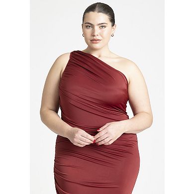 ELOQUII Women's Plus Size Ruched One Shoulder Dress