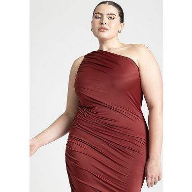 ELOQUII Women's Plus Size Ruched One Shoulder Dress