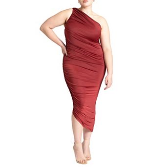ELOQUII Women's Plus Size Ruched One Shoulder Dress