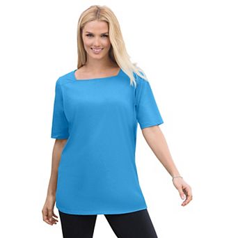 Woman Within Plus Size Perfect Elbow-Sleeve Square-Neck Tee