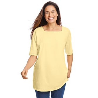 Woman Within Plus Size Perfect Elbow-Sleeve Square-Neck Tee