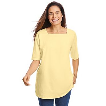 Woman Within Plus Size Perfect Elbow-Sleeve Square-Neck Tee