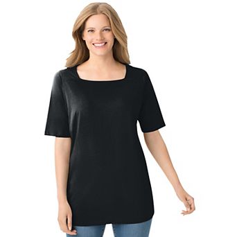Woman Within Plus Size Perfect Elbow-Sleeve Square-Neck Tee