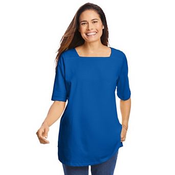Woman Within Plus Size Perfect Elbow-Sleeve Square-Neck Tee