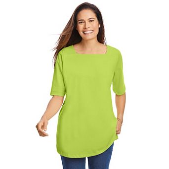 Woman Within Plus Size Perfect Elbow-Sleeve Square-Neck Tee