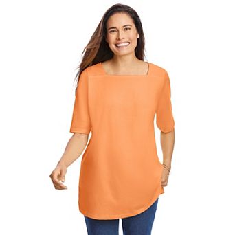 Woman Within Plus Size Perfect Elbow-Sleeve Square-Neck Tee