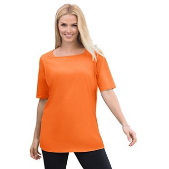 Woman Within Plus Size Perfect Elbow-Sleeve Square-Neck Tee