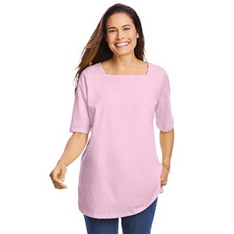 Woman Within Plus Size Perfect Elbow-Sleeve Square-Neck Tee