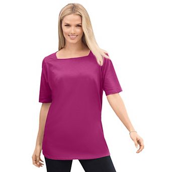 Woman Within Plus Size Perfect Elbow-Sleeve Square-Neck Tee