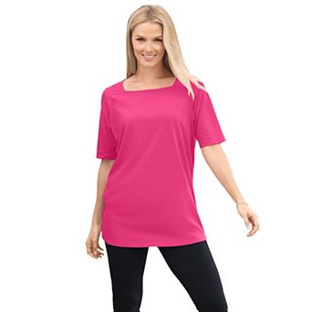 Woman Within Plus Size Perfect Elbow-Sleeve Square-Neck Tee
