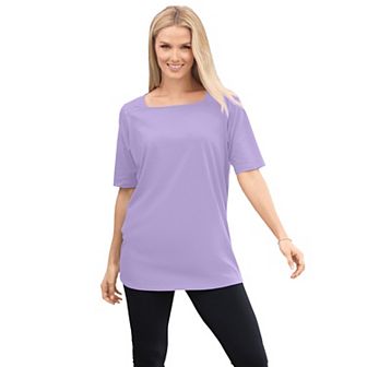 Woman Within Plus Size Perfect Elbow-Sleeve Square-Neck Tee