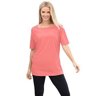 Woman Within Plus Size Perfect Elbow-Sleeve Square-Neck Tee