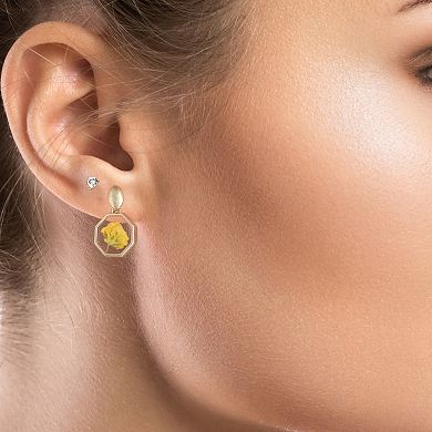 Bella Uno 2-Pair Worn Gold Tone Cubic Zirconia Stud & Yellow Pressed Flower Dangle Earring Set