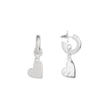Bella Uno Worn Heart Charm Post Hoop Earrings