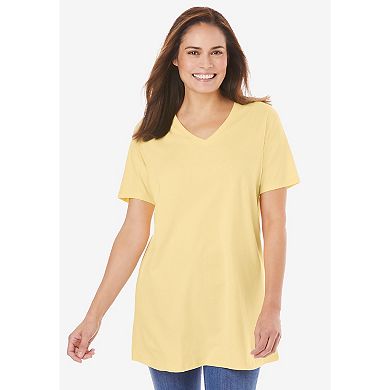 Woman Within Plus Size Perfect Short-Sleeve V-Neck Tunic