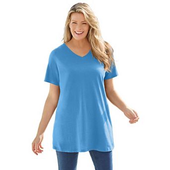 Woman Within Plus Size Perfect Short-Sleeve V-Neck Tunic