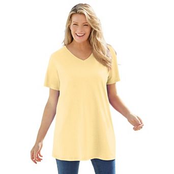 Woman Within Plus Size Perfect Short-Sleeve V-Neck Tunic