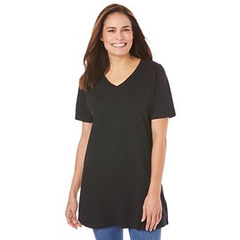 Woman Within Plus Size Perfect Short-Sleeve V-Neck Tunic