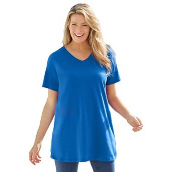 Woman Within Plus Size Perfect Short-Sleeve V-Neck Tunic