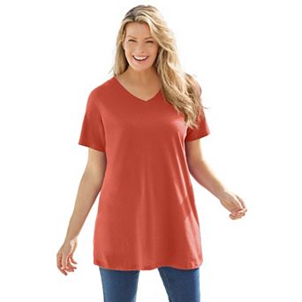 Woman Within Plus Size Perfect Short-Sleeve V-Neck Tunic