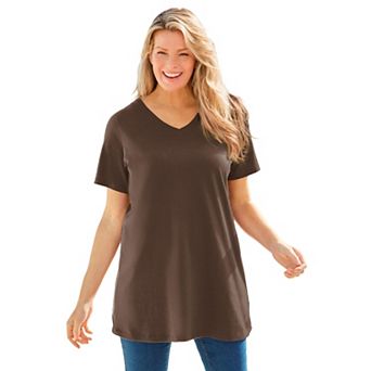 Woman Within Plus Size Perfect Short-Sleeve V-Neck Tunic