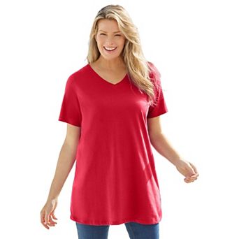 Woman Within Plus Size Perfect Short-Sleeve V-Neck Tunic