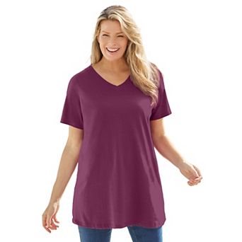 Woman Within Plus Size Perfect Short-Sleeve V-Neck Tunic